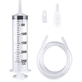 OLCANA 2 Pack 250ml Large Syringe with 100cm Tube Plastic Measuring Syringe with Individually Sealed for Oil Fluid Suction, Nutrient Measuring, Watering Experiments Industrial