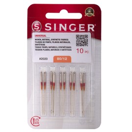 Singer Universal 2020 Sewing Machine Needles, Packet of 10, Size 80/12, Includes Large Needle Threader