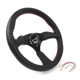 14inch Black Genuine Leather Steering Wheel, Universal Sports Car Racing for Race/Rally/Motorsport/Car Sim Driving