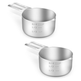 BERYLER 2 Pack 3/4 Cup (180 ml | 180 cc | 6 oz) Measuring Cup, Stainless Steel Measuring Cups, Metal Measuring Cup, Kitchen Gadgets for Cooking