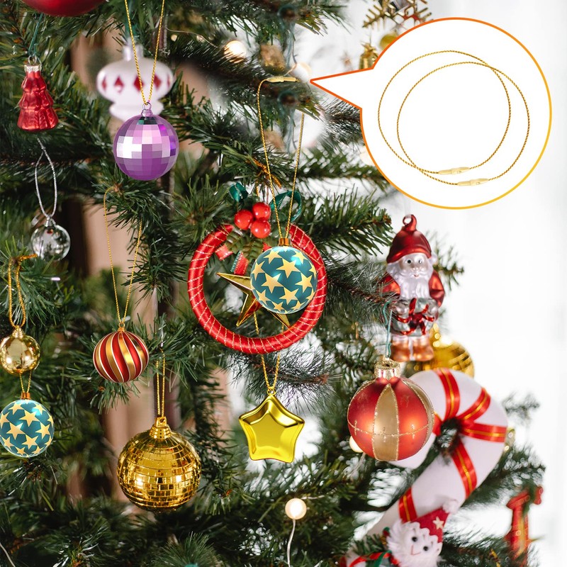 200pcs Christmas Ornament Hanger String, Metallic Cord Tinsel Rope Ornament