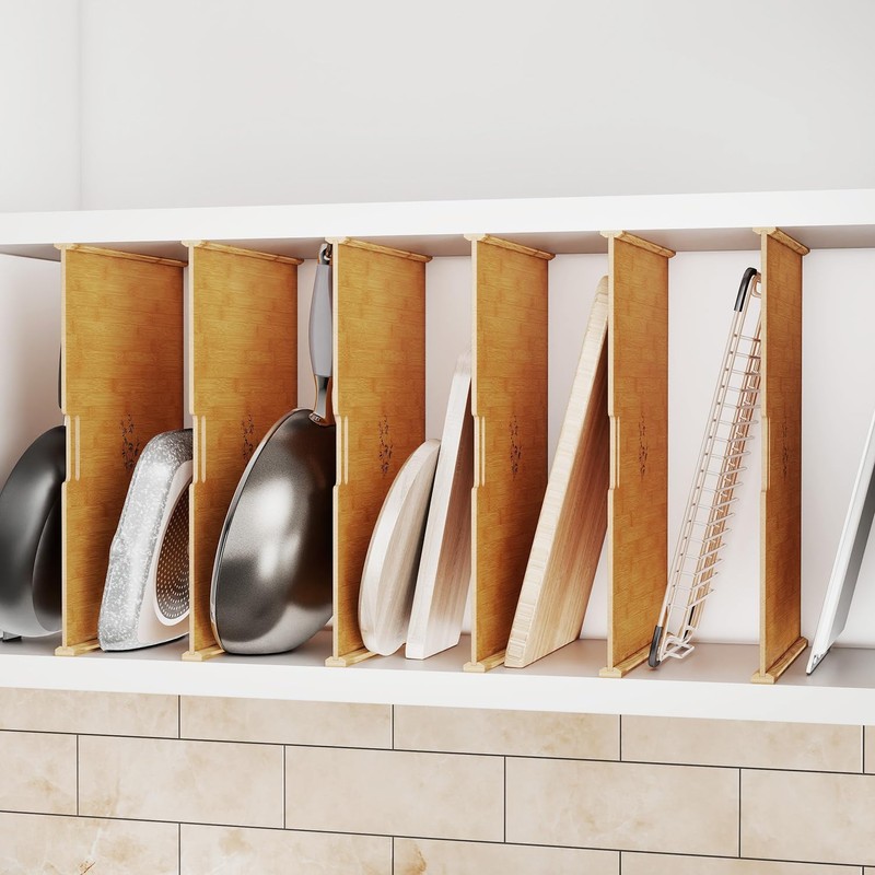 Tcatec 6 Set Wooden Tray Dividers for Cabinets, Kitchen Cookie