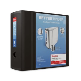 Staples Better Binder, 5" D-Ring, Black – Heavy-Duty 3-Ring Binder with Reinforced Spine, Holds 1050 Sheets for High-Capacity Storage