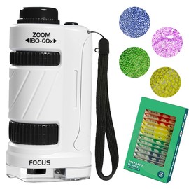 Pocket Microscope for Children, 60 x 180 x Portable Microscope, Pocket Microscope, Mini Microscope with LED Light with 12 Slides, Mini Handheld Microscope for Students, Illuminate Education, Home,