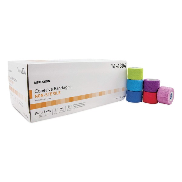McKesson Cohesive Bandages, Non-Sterile, Latex, Multi-Color, 1 1/2 in x