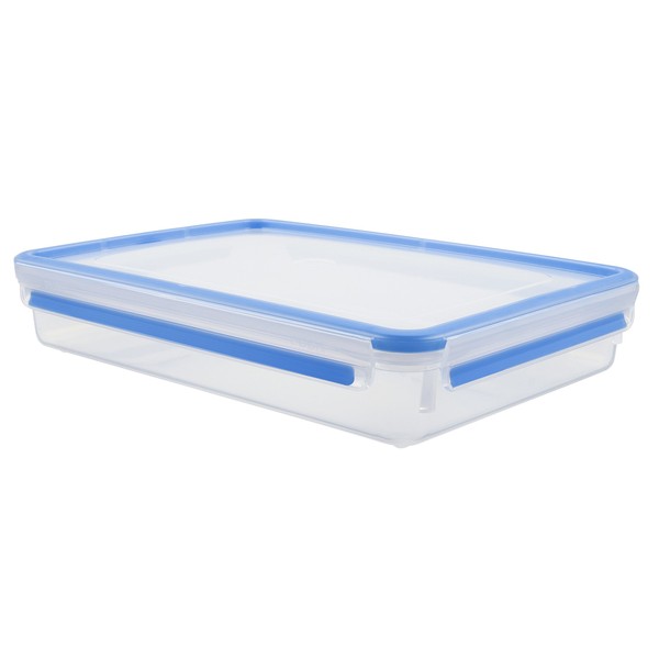 Emsa 508545 Clip & Close Rectangular Food Storage Container with Lid, 2.6 Litres, Transparent/Blue