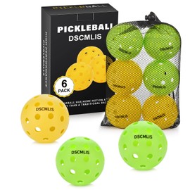 DSCMLIS 6 Pack Premium Pickleball Balls, 40 Holes Outdoor/Indoor Pickleballs, High Elasticity Pickleball, 3 Yellow+3 Green Durable Outdoor Pickleballs Set with Box and Bag