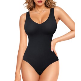 Junlan Shapewear Bodysuit for Women Tummy Control Full Body Shaper Tank Tops Seamless Shaping Leotard (Black,XL)