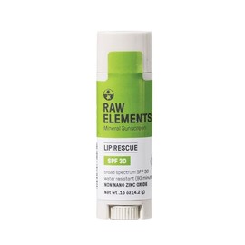 Raw Elements Lip Rescue Certified Natural Sunscreen  Non-Nano Zinc Oxide, 95 Organic, Very Water Resistant, Reef Safe, Non-GMO, Cruelty Free, SPF 30, 