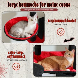 PETEPELA 69" Gothic Cat Tree for Indoor Large Cats, Cat Tower for Adult Cats with Big Hammock [18.5''X15.3''], Cat Climbing Tree Tower with Scratching Posts, Condo House and Large Top Perch, Black