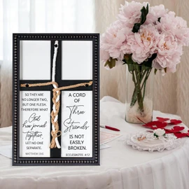 LakWilows A Cord of Three Strands Wedding Ceremony Sign 15x10 Unity Rope Cross Braid with Bible Verses, Rustic Wedding Unity Ideas, Anniversary Marriage Gifts for Couple