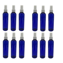 Natural Farms 4 oz Blue Cosmo Plastic Bottles - 12 Pack Empty Bottle Refillable - BPA Free - Essential Oils - Aromatherapy | White Ribbed Fine Mist Pump Spray Caps- Made in the USA