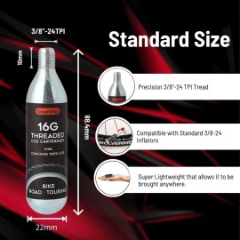 GreatWhip 16g CO2 Cartridge For Bike Bicycle Tire Air Inflator Threaded GreatWhip 20 PACK
