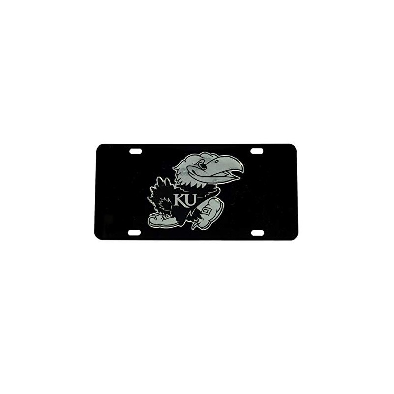 KU Kansas Black Jayhawk Mirrored License Plate Tag
