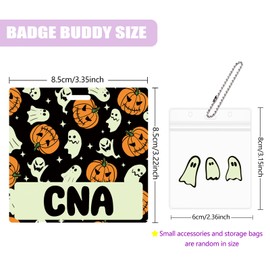 CNA Badge Buddy Card Holder Pumpkins Ghost Halloween Glowing in The Dark Luminous Badge Buddy with Storage Bag Nurse Nursing Accessories Hospital Work Horizontal ID Name Identification Tags