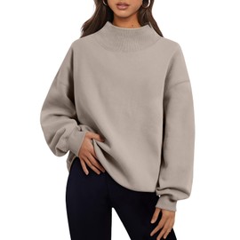 Trendy Queen Womens Oversized Sweatshirts Turtleneck Pullover Long Sleeve Hoodies Tops Fall Fashion Outfits 2025 Clothes CoffeeGrey M