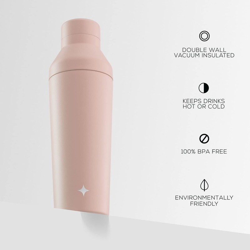 JoyJolt Triple Insulated Cocktail/Protein Shaker Bottle. 20oz Shaker Cup with