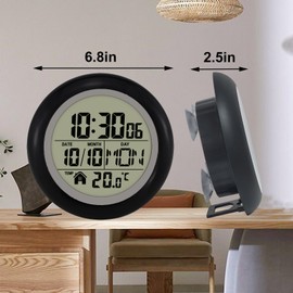 Waterproof Wall Clock for Shower, Indoor Wall Clock with Suction Cup, Plastic Frame, Flexible for Hanging, Standing, Digital Modern Silent Small Wall Clock for Bathroom, Living Room, Kitchen (Black)