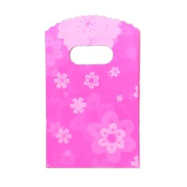Joyhey 100 Count 3.5'' x 5.9'' Small Plastic Merchandise Bags, Shopping Bags, Retail Bags, Gift Bags with Die Cut Handles - Pink Flowers
