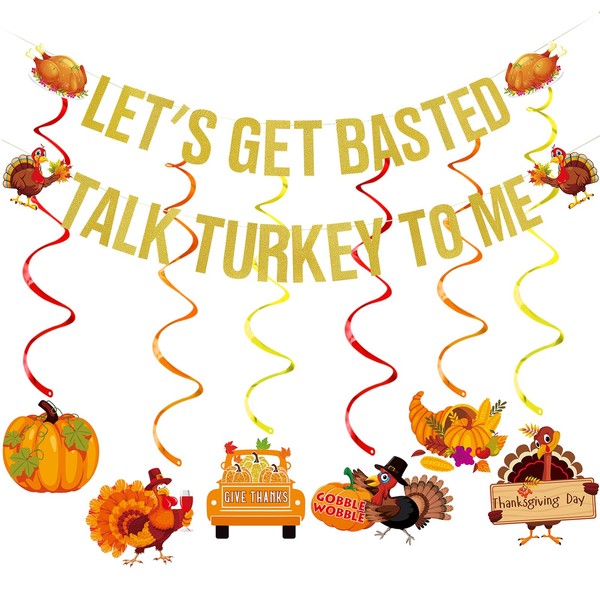 Gold Let‘s Get Basted Banner Talk Turkey To Me Banner,