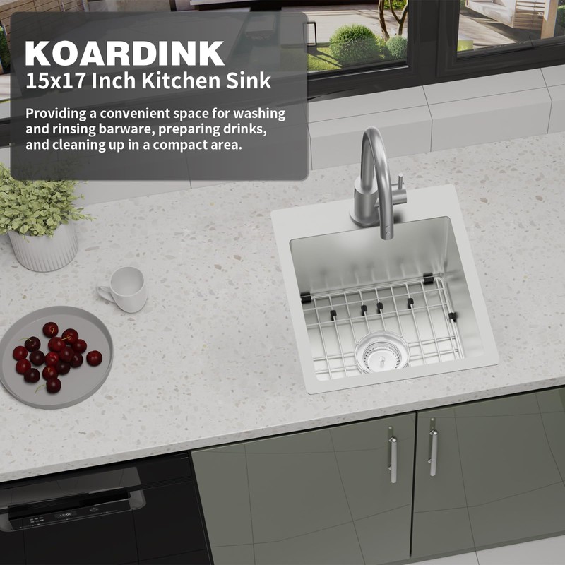 Kitchen And Bar Sink, 15x17 Inch Stainless Steel Drop In