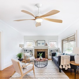 CACI Mall 52 Inch Ceiling Fans with Lights and Remote, modern, Outdoor ceiling fan with 6-Speed, 5 Blades, 3 Downrods, 3 CCT, Timer, Quiet Reversible DC Motor for Living Room, Bedroom, Patios