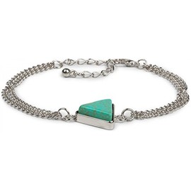 styleBREAKER bracelet with pendant with turquoise natural stone, curb chain with lobster clasp, jewellery, ladies 05040094, Color Silver