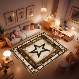 Vintage Country Western Texas Star Modern Area Rug, Rustic Farmhouse Rug Original Carpet Non-Slip Washable Floor Mat Doormat Carpet for Living Room Bedroom Garage, Brown Vintage 24x36inch