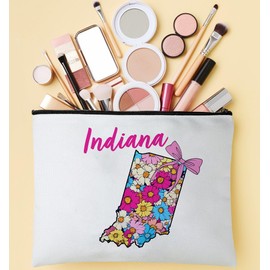 PinPop56 Floral Coquette State Indiana Makeup Bag - Retro Floral State Travel Zippered Makeup Bag Gift For Women - Friends - Indiana Lovers On Birthday - Mothers Day - Holiday