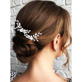 Foryysa Bridal Wedding Hair Pins for Women Silver Rhinestone Pearl Flower Headpiece Elegant Vine Handmade Headwear Sparkly Design (2 pcs)