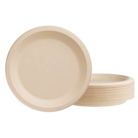 Pack of 60 Compostable Paper Plates, 17.8 cm, Disposable Plates, Durable Natural Bagasse Plates, Party Plates, Disposable Tableware Made of Sugarcane Shavings, Biodegradable (Natural, 17.8 cm)