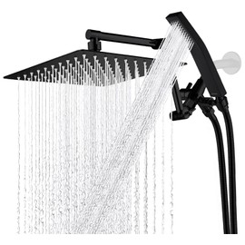 G-Promise All Metal 10 Inches Rainfall Shower Head with Handheld Spray Combo, 3 Settings Diverter, Adjustable Extension Arm with Lock Joints, 71 Inches Stainless Steel Hose (Matte Black)