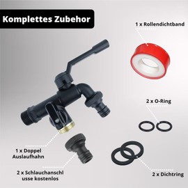 Beruyu Garden Tap Double Outlet Tap 3/4 Inch Brass Rust and Frost-Proof Double Tap with 2 x 3/4 Inch Outlets for Garden, Washing Machine, Rain Butt Black