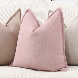 Madizz Textured Chenille Cushion Covers Set of 2 Super Soft Decorative Throw Pillow Covers Boho Pillowcases Modern Home Decor for Sofa Bedroom 22x22 inch, 55x55 cm, Pink