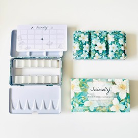 Suimolly Empty Paint Box for Artist Watercolor Palette,Travel Water Color Palette Tin with 12 Half Pans,Unique Pattern Portable Metal Palette Tin Box