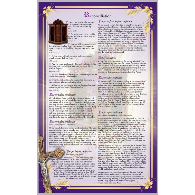 Reconciliation Confession Sacrament large laminated Holy Prayer card.