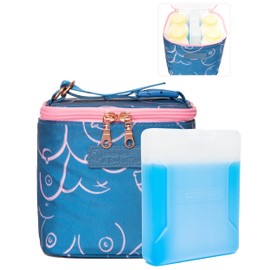 Sarah Wells Cold Gold Breastmilk Cooler Bag with Safety Tested Ice Pack - Insulated Milk Storage for Work, Travel & Daycare - Fits Bottles & Pump Parts - Machine Washable (Blue Pattern)
