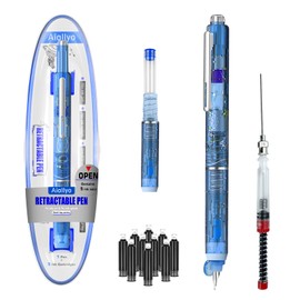 Aiallyo Clictek Fountain Pen Set,Retractable Fountain Pen, Extra Fine Nib Black Ink Pen includes 10 ink cartridges and ink syringes Slim pen body Smooth Writing Sketch Diary Calligraphy Gift(blue)