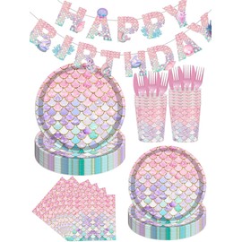 120 piezas Vajilla de Fiesta Espacio exterior Decoraciones temáticas Cena de cumpleaños Platos de papel Tazas Servilletas Tenedores Favores de fiesta Suministros (sirena)