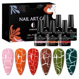 MSRUIOO 3D Crackle Gel Nail Polish Magic Crackle Nail Gel Glue Polish 6pcs Cracked Nail Polish Cool Crackle Pattern Pink Red Green DIY Nail Art Design