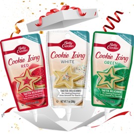 Common Classic Candy Company Cookie Icing Decorating Bundle - Christmas Colors Red Green & White - No Heating Required - Set Includes Editable Cookie Exchange Card - 7 oz (Pack of 3)