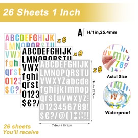 AVERZELLA 26-Sheet Vinyl Letter Stickers Small 1 Inch 2106 PCS, White Black Colorful Number Letter Stickers Bulk for Scrapbooking, Alphabet Letter Stickers 1" for Water Bottle Wall DIY(Bold, Assorted)