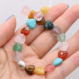 LE SKY Cuentas de piedra natural pulidas en forma de corazón, 40 piezas, Ágata, Cristal, Turquesa, 10 x 10 x 5 mm, para hacer joyas, collares, pulseras, 2 hebras