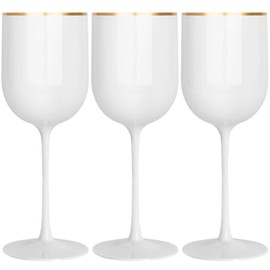 EcoQuality Plastic White Wine Glasses with Gold Rim - 12 oz Wine Glass with Stem, Disposable Shatterproof Wine Goblets, Reusable, Elegant Drink Cups Tumbler for Weddings, Party, Receptions (60 PACK)