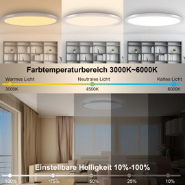 MILFECH 24 W LED Ceiling Light Dimmable with Remote Control, Ceiling Light RGB Colour Changing 3000 K - 6000 K 3200 LM Round for Bedroom Children's Room Kitchen Living Room (White)