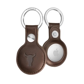 TORRO Genuine Leather AirTag Holder Keychain - Premium Leather Air Tag Case/Cover with Brushed Metal Key Ring (Dark Brown)