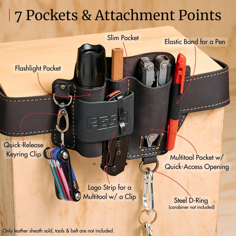 FESA EDC Leather Multitool Sheath - Top Grain Leather EDC