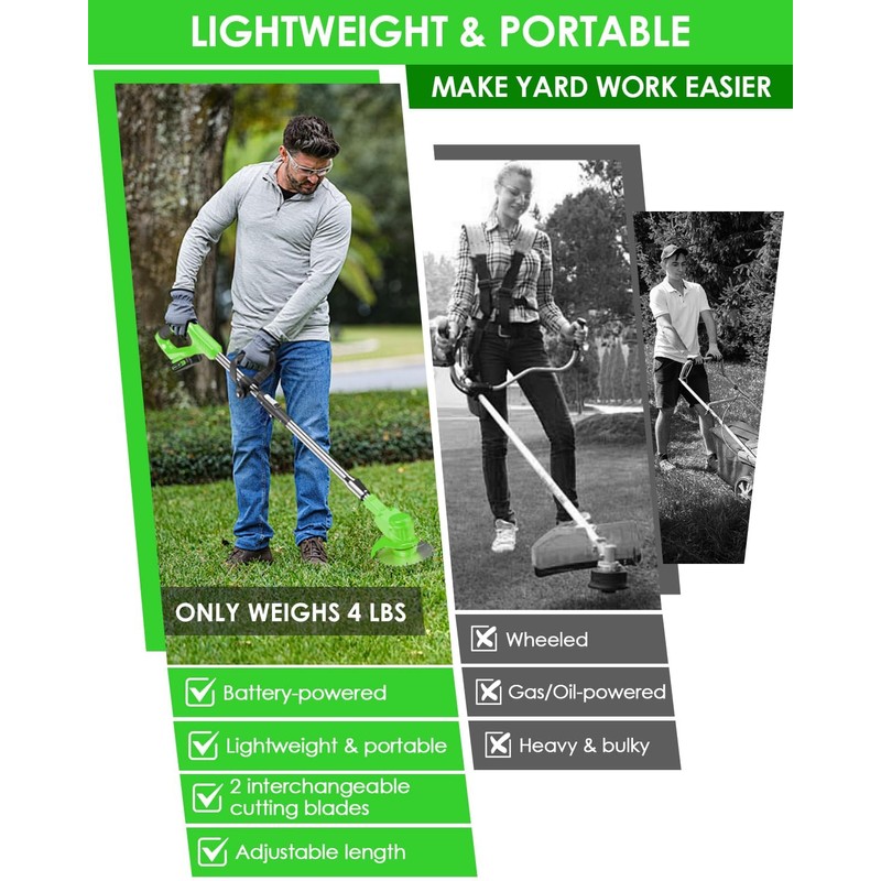 Cordless Weed Wacker, 3-in-1 stringless Weed Wacker, Foldable 2.0Ah Battery