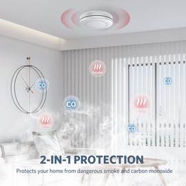 2 Pack Smoke and Carbon Monoxide Alarms, HATHEPHS 10-Year Battery Smoke & CO Detector with Large Test/Silence Button, Easy Installation