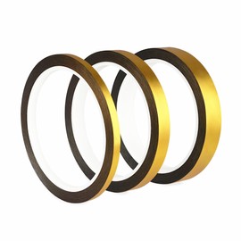 PLAXIARY Gold Tone Tape Matte Gold Metallic Tape Gold Finish Polyester Film Tape for Gift Wrapping, Crafts Making, Detailing Accent Wall & Furniture (Matte, Gold, 3 Rolls,1/5”, 2/5”, 3/5”, 165 Yards)